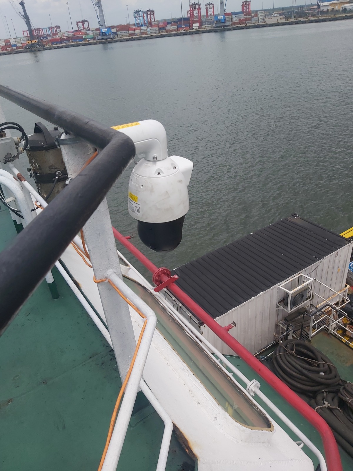 Shipboard CCTV camera installed on a vessel